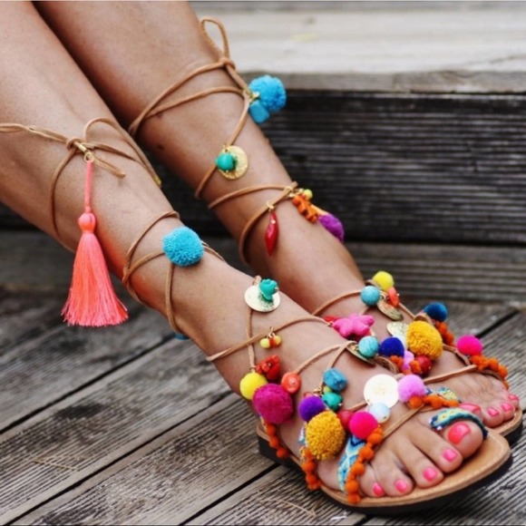 Anthropologie Anthro Elina Linardaki Penny Lane Gladiator Sandals Flats - Picture 1 of 6